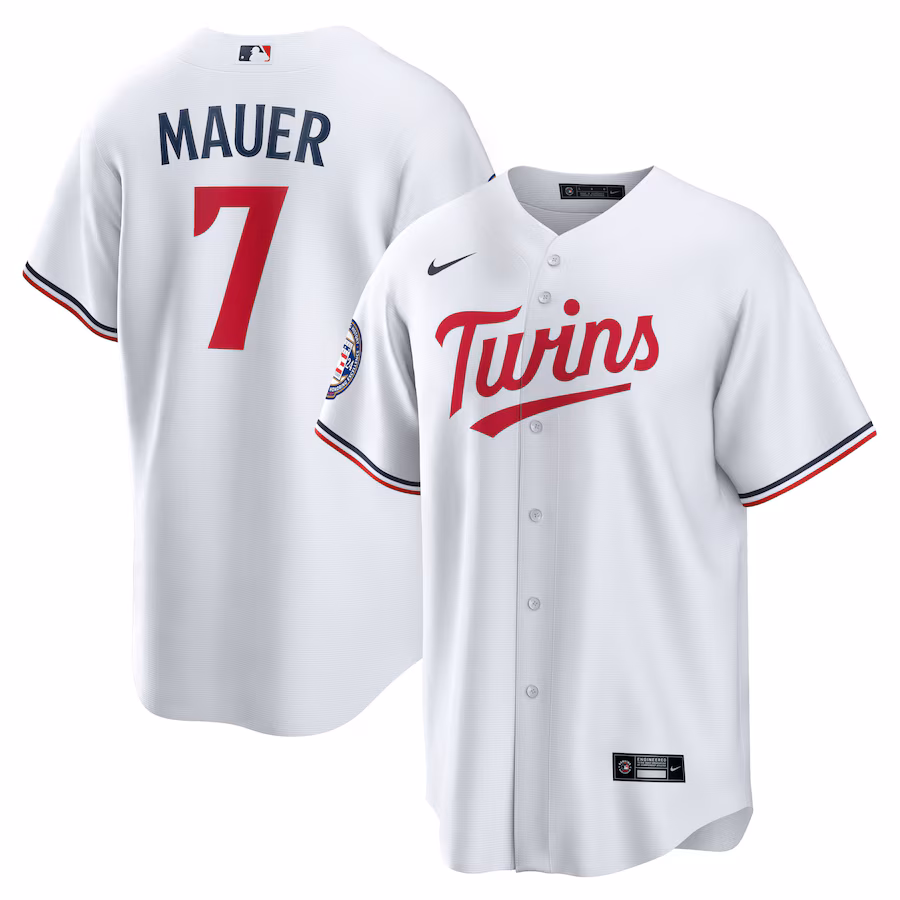 Men's Minnesota Twins Joe Mauer Nike White 2024 Baseball Hall of Fame Home Replica Player Jersey