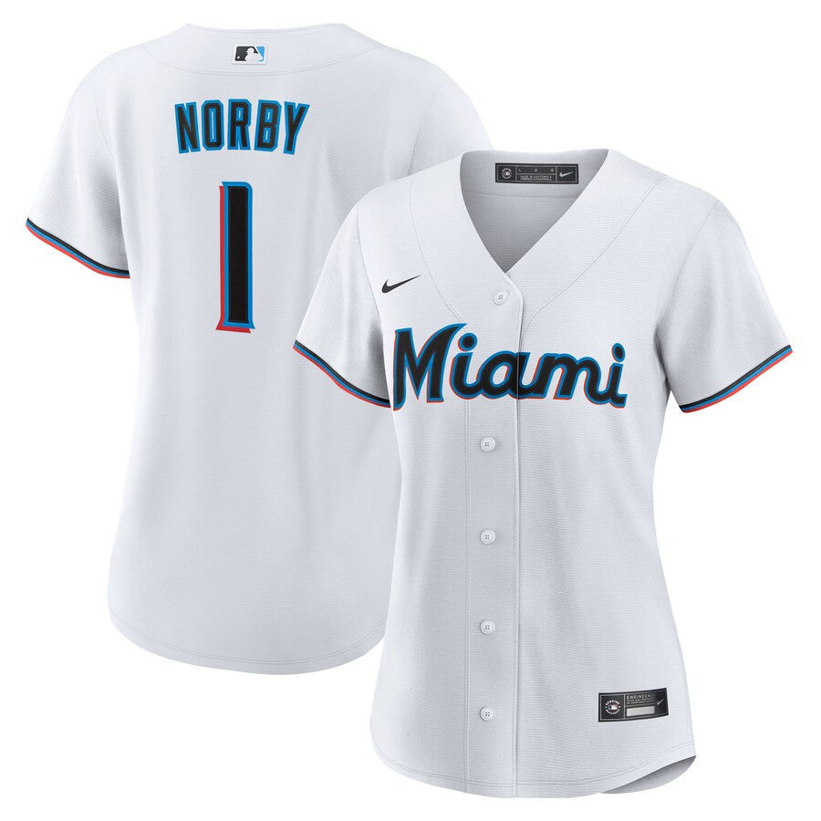 Women's Miami Marlins Connor Norby Nike White Home Replica Jersey
