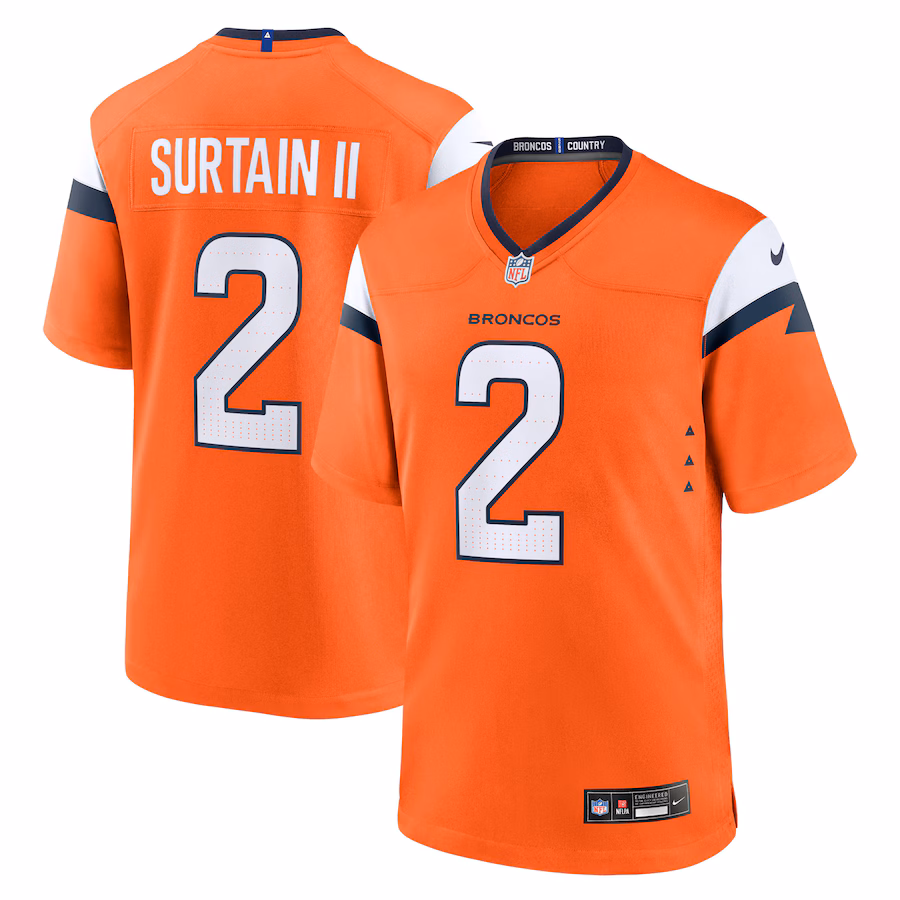 Men's Denver Broncos Patrick Surtain II Nike Orange Game Jersey