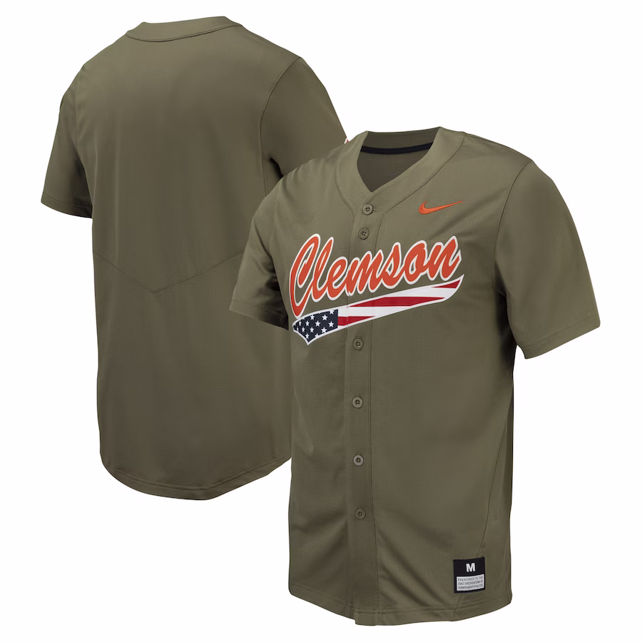 Clemson Tigers Nike Replica Full-Button Baseball Jersey - Olive