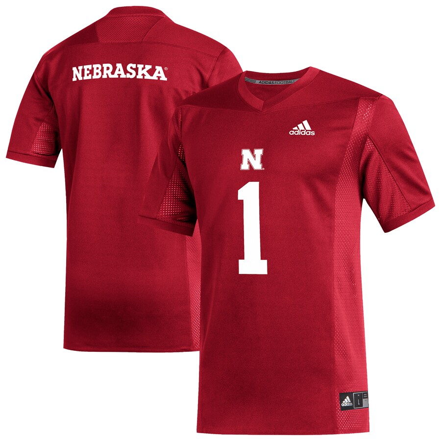 Men's adidas #1 Scarlet Nebraska Huskers Replica Football Jersey