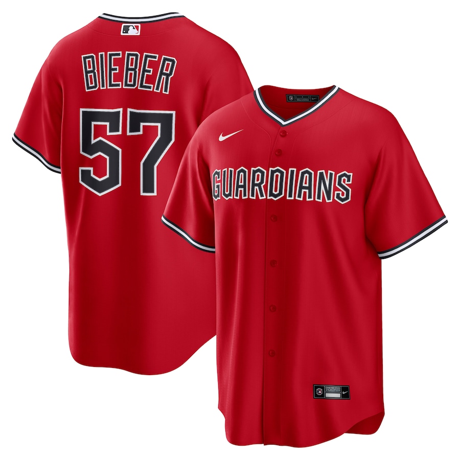 Men's Cleveland Guardians Shane Bieber Nike Red Alternate Replica 2.0 Player Jersey