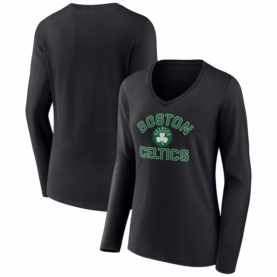 Women's Boston Celtics  Black Overtime V-Neck Long Sleeve T-Shirt