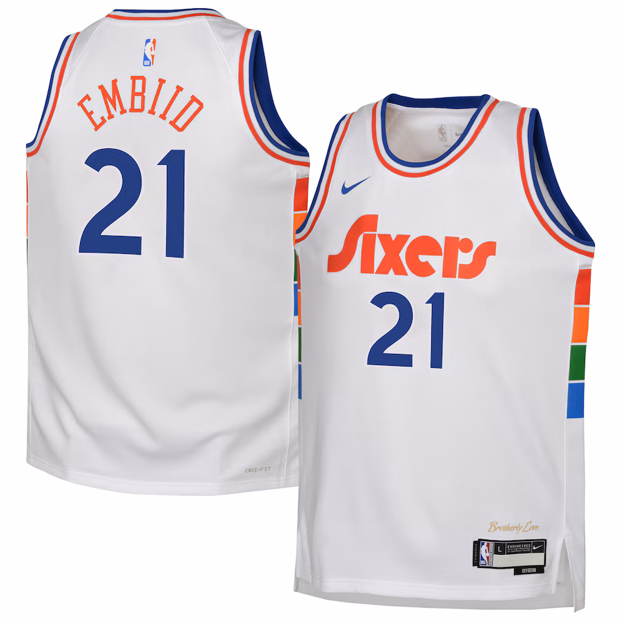 Youth Philadelphia 76ers Joel Embiid Nike White 2024/25 Swingman Player Jersey - City Edition