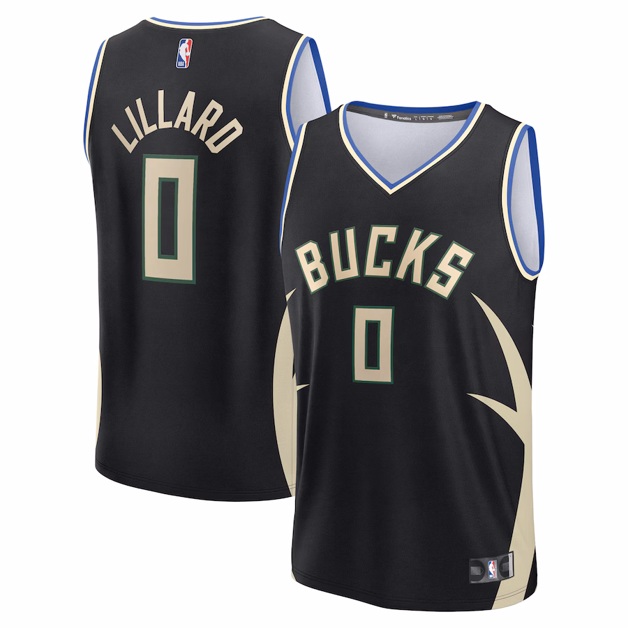 Youth Milwaukee Bucks Damian Lillard Fanatics Black Fast Break Replica Player Jersey - Statement Edition