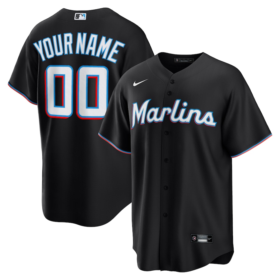 Men's Miami Marlins Nike Black Alternate Custom Replica 2.0 Jersey