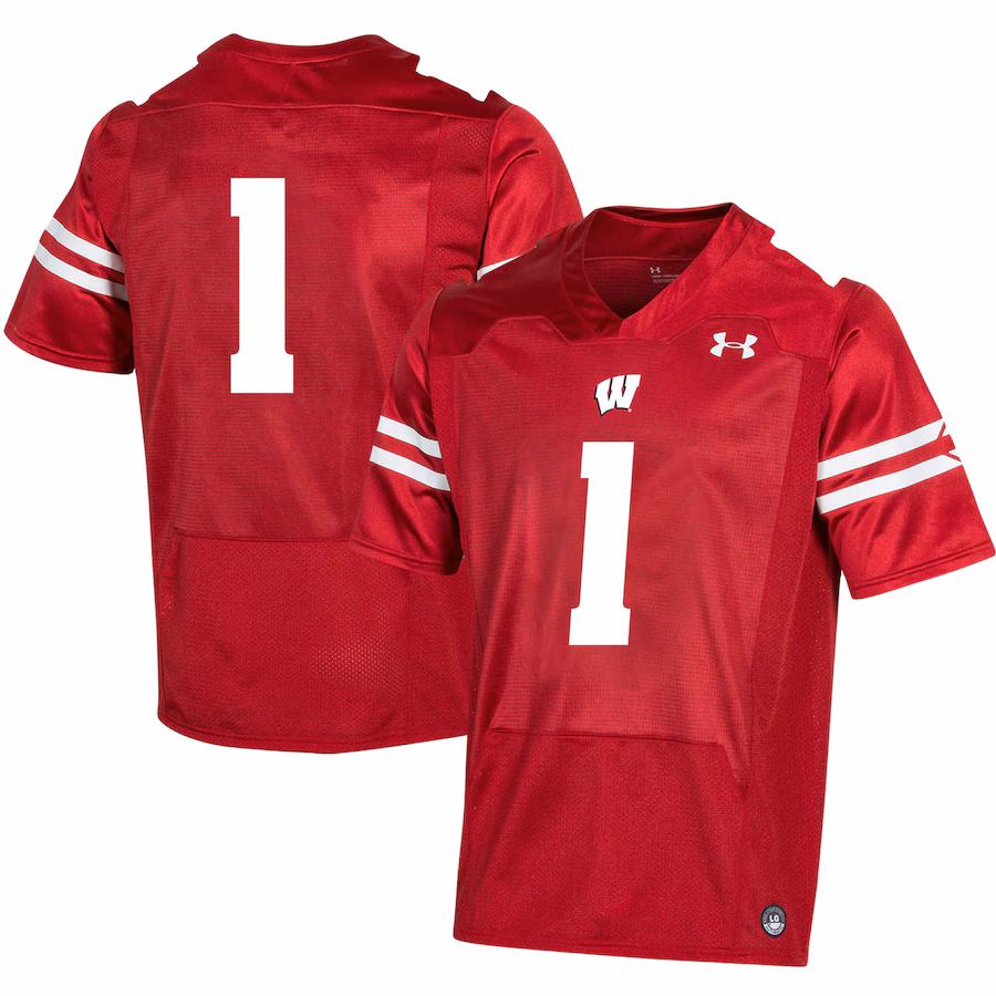 Men's Under Armour #1 Red Wisconsin Badgers Replica Football Jersey