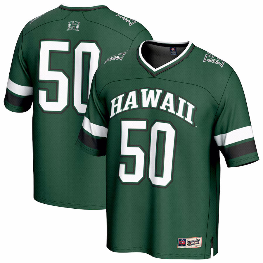 Unisex GameDay Greats #50 Green Hawaii Rainbow Warriors Lightweight Collegiate Football Fashion Jersey