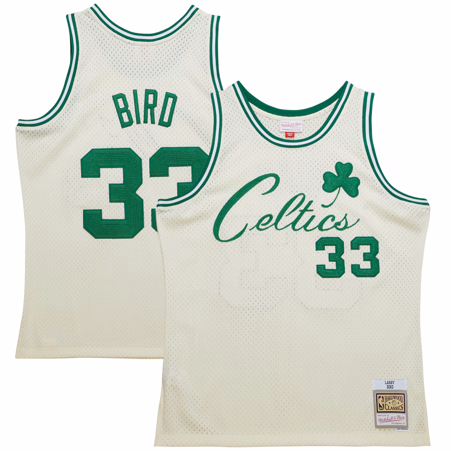 Men's Boston Celtics Larry Bird Mitchell & Ness Cream Chainstitch Swingman Jersey