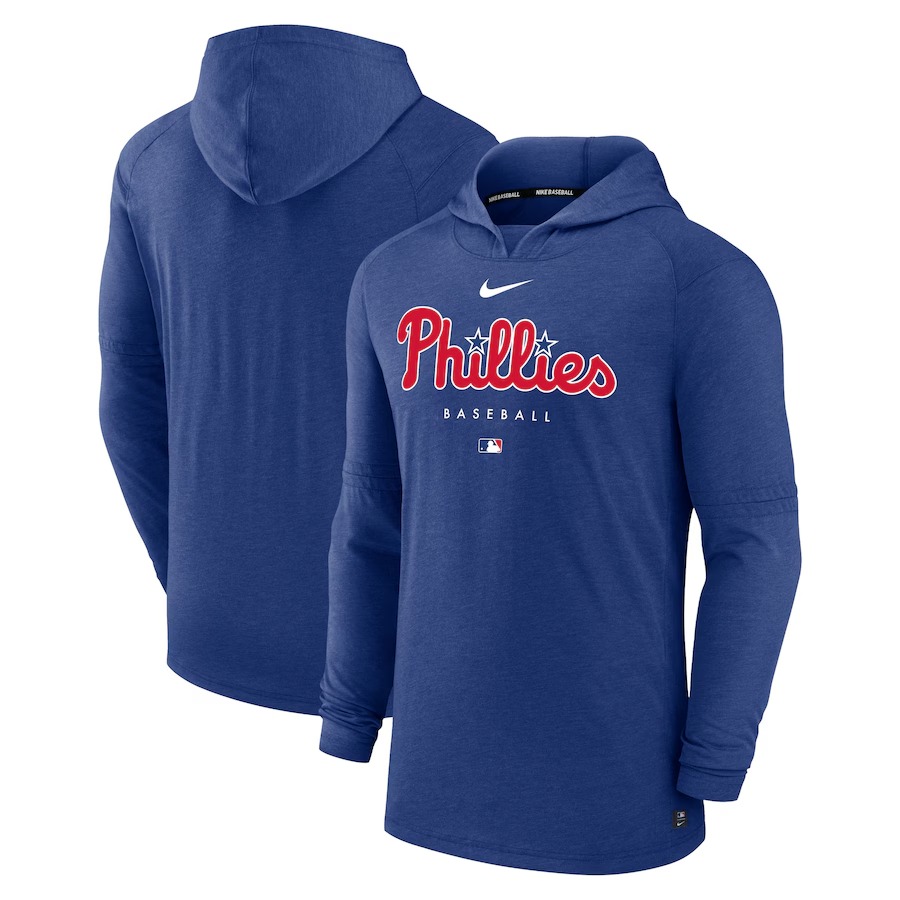 Men's Philadelphia Phillies Nike Heather Royal Authentic Collection Early Work Tri-Blend Performance Pullover Hoodie