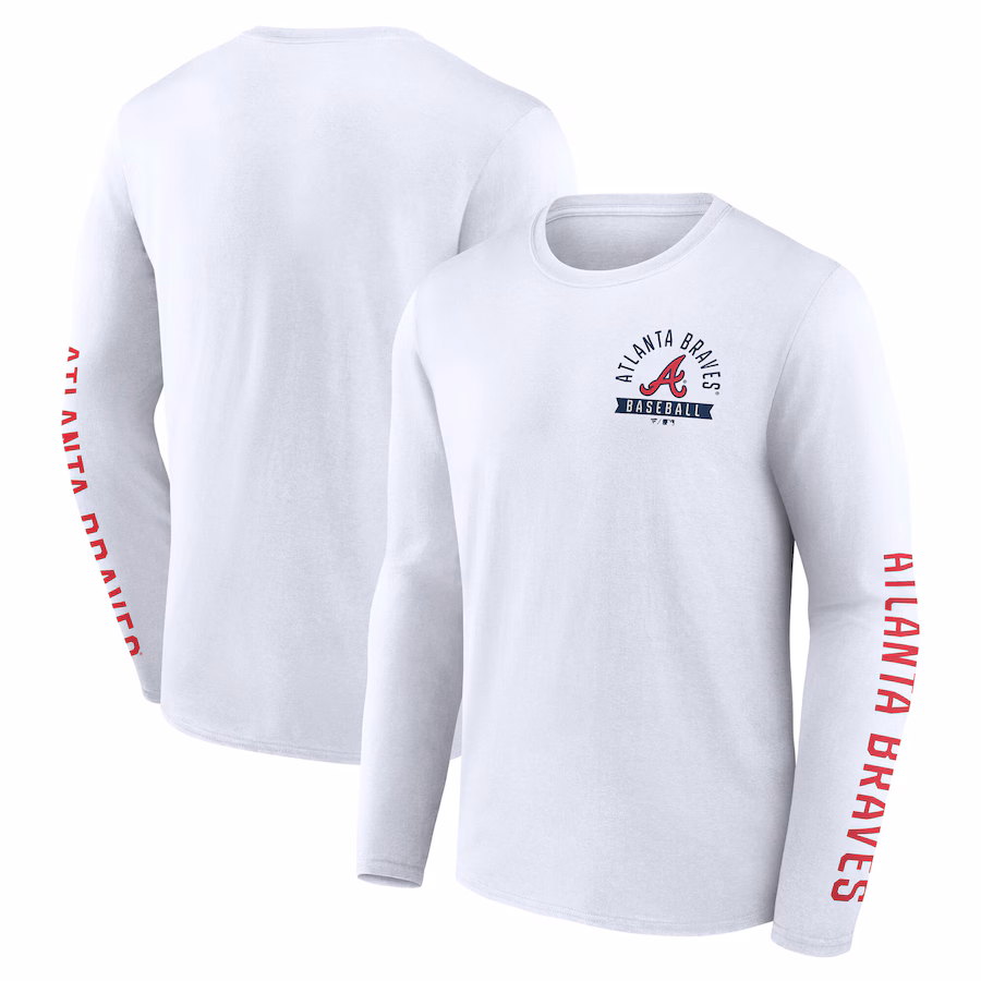 Men's Atlanta Braves Fanatics White Press Box Long Sleeve T-Shirt