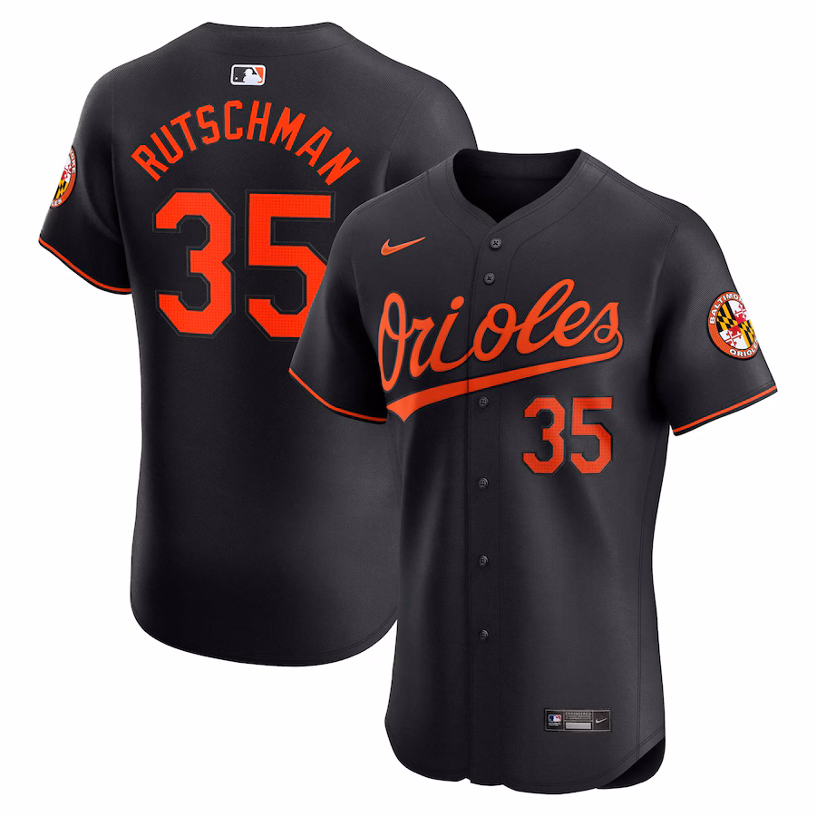 Men's Baltimore Orioles Adley Rutschman Nike Black Alternate Elite Player Jersey