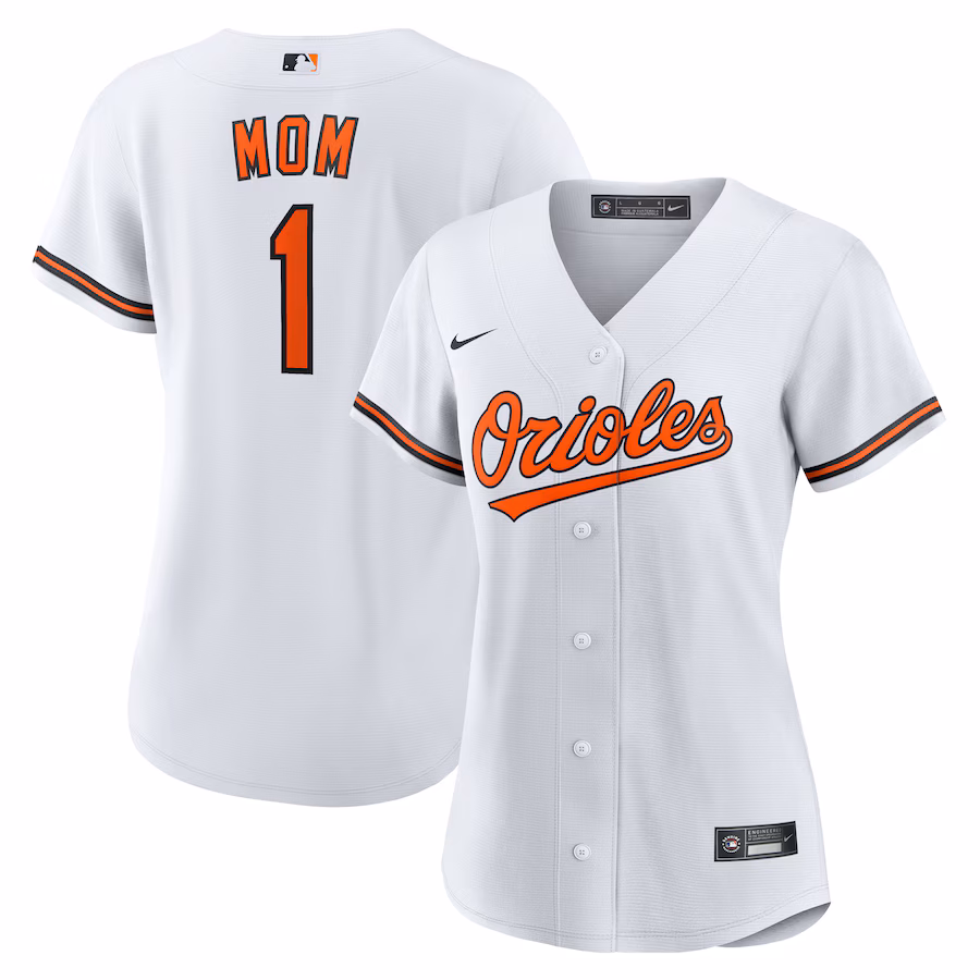 Women's Baltimore Orioles Nike White #1 Mom Home Replica Jersey