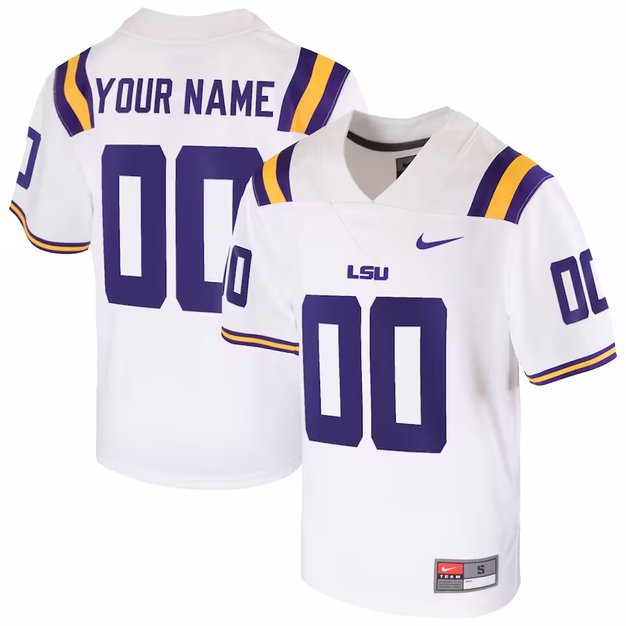 LSU Tigers Nike Youth  Custom Football Game Jersey – White