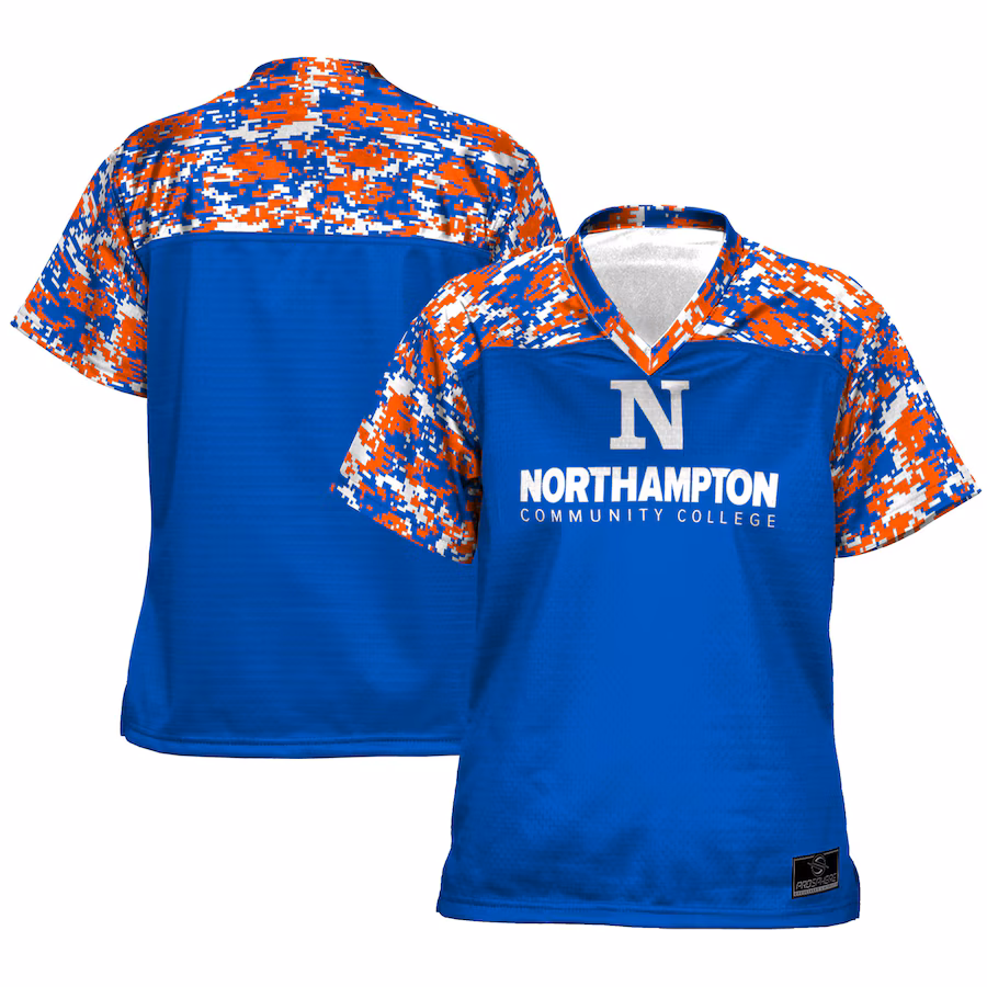 Women's ProSphere Blue Northampton Community College Spartans Camo Football Jersey
