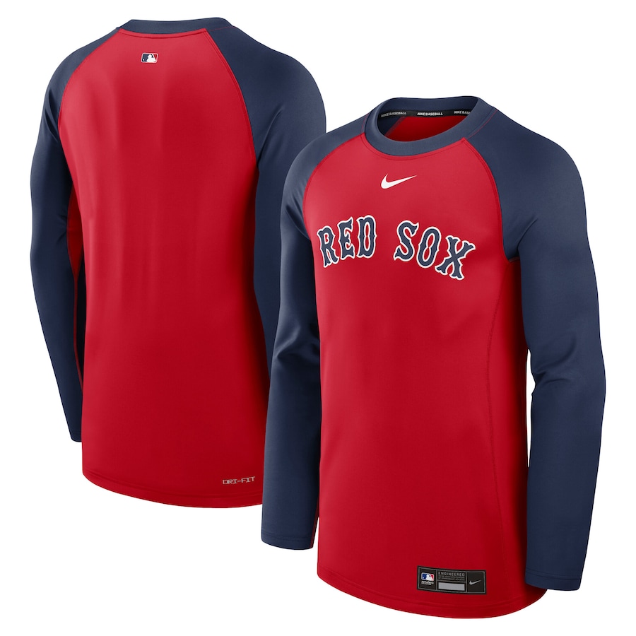 Men's Boston Red Sox Nike Red/Navy Authentic Collection Game Time Raglan Performance Long Sleeve T-Shirt