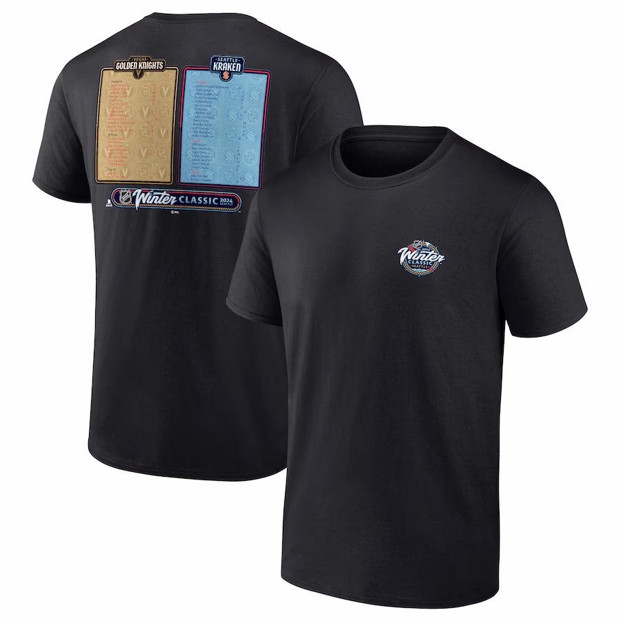Men's Seattle Kraken vs. Vegas Golden Knights Fanatics Black 2024 NHL Winter Classic Roster T-Shirt