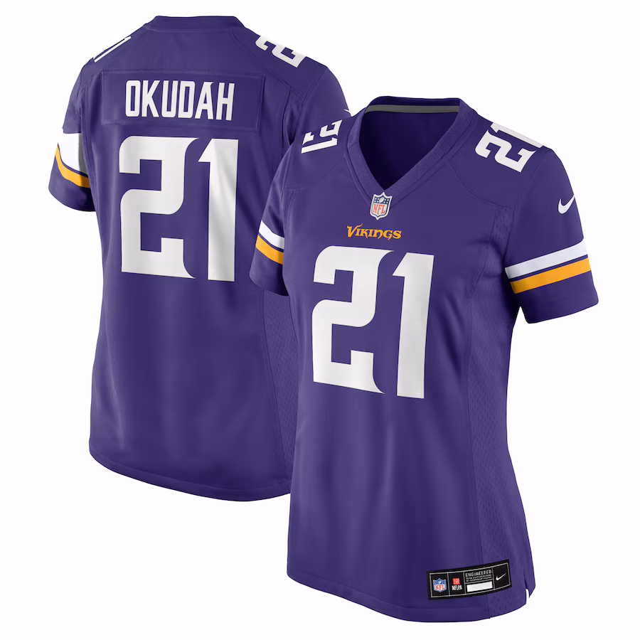 Women's Minnesota Vikings Jeff Okudah Nike Purple Team Game Jersey