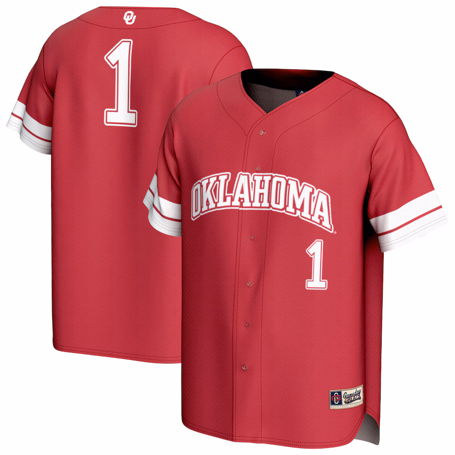 Youth GameDay Greats #1 Crimson Oklahoma Sooners Lightweight Collegiate Baseball Fashion Jersey