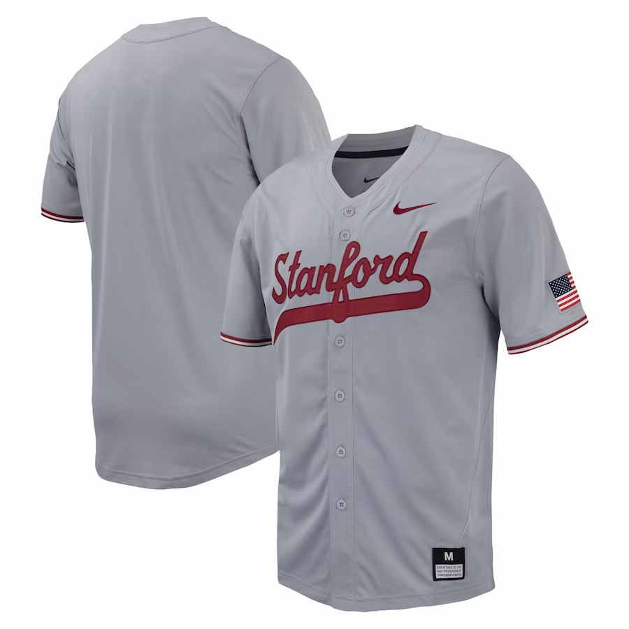 Stanford Cardinal Nike Replica Full-Button Baseball Jersey - Gray
