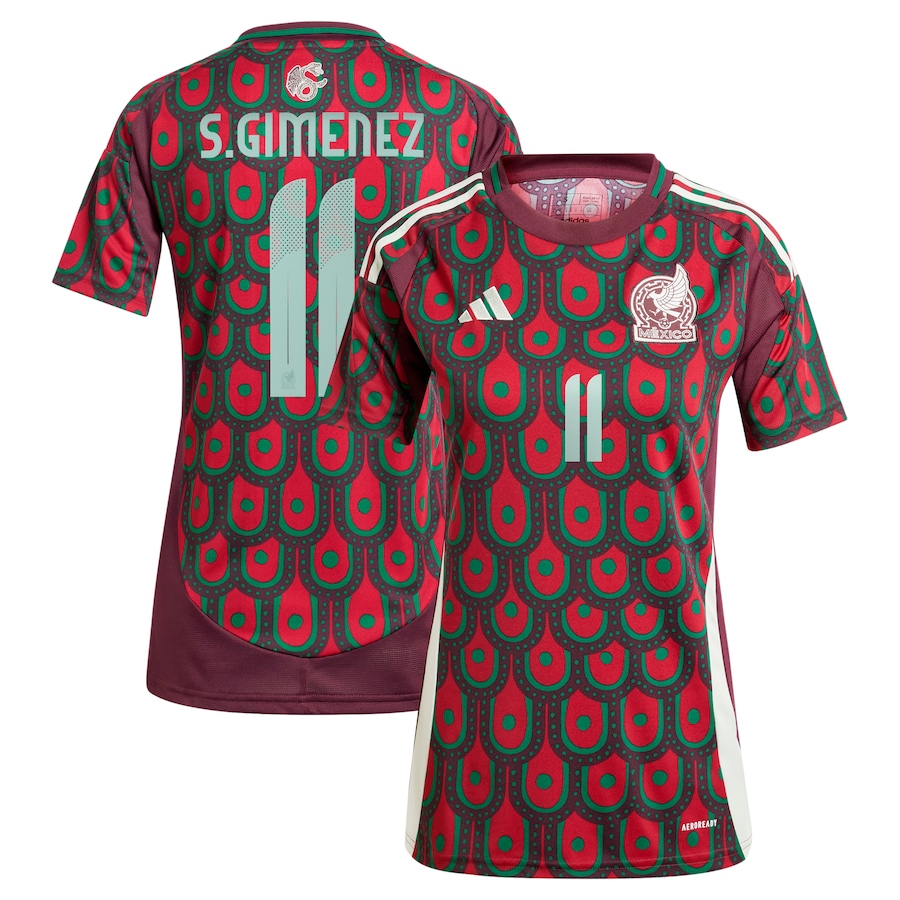 Women's Mexico National Team Santiago Giménez adidas Burgundy 2024 Home Replica Player Jersey