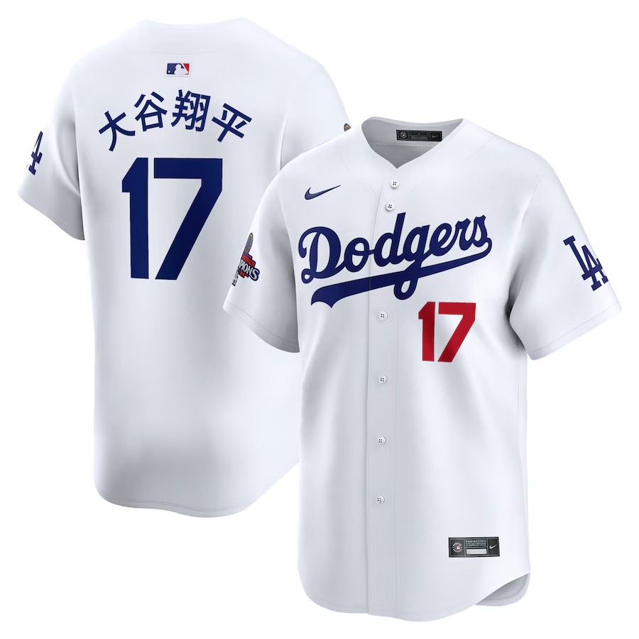 Men's Los Angeles Dodgers Shohei Ohtani Nike White 2024 World Series Champions Japanese Characters Limited Player Jersey