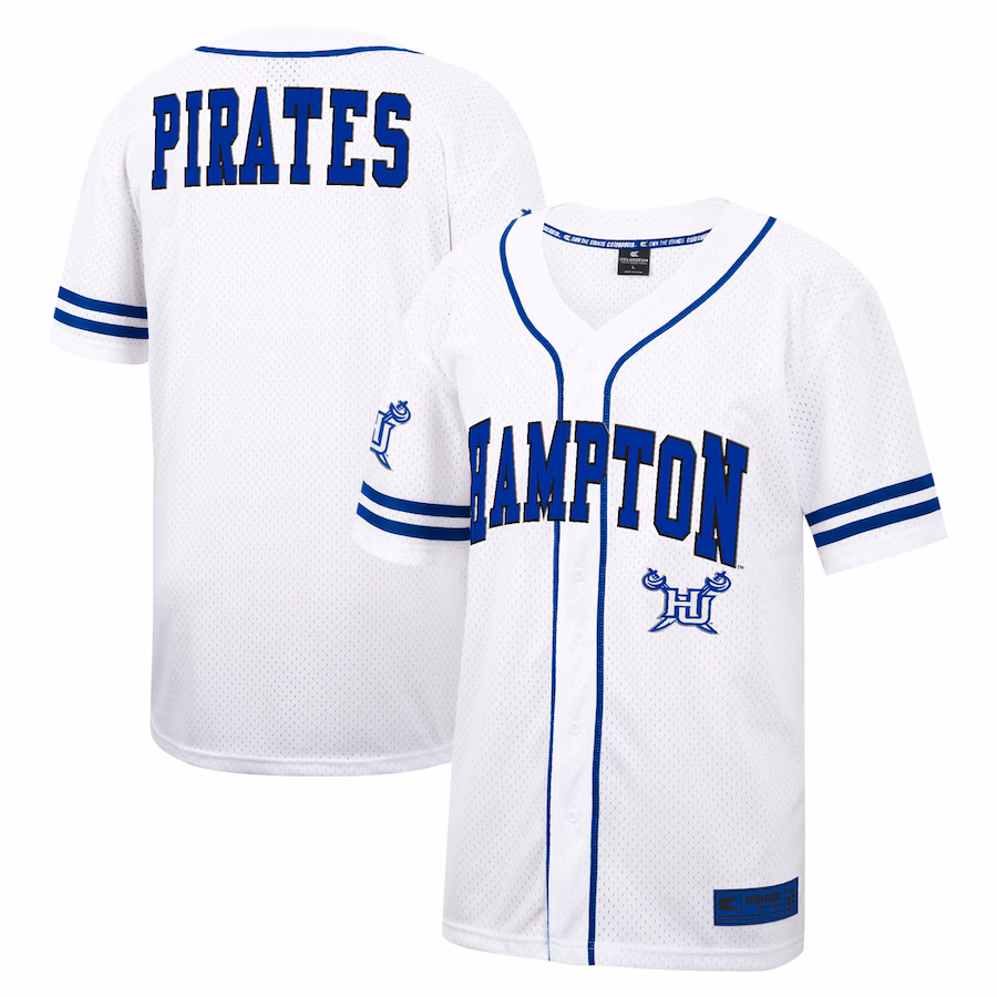 Men's Colosseum White Hampton Pirates Free Spirited Mesh Button-Up Baseball Jersey