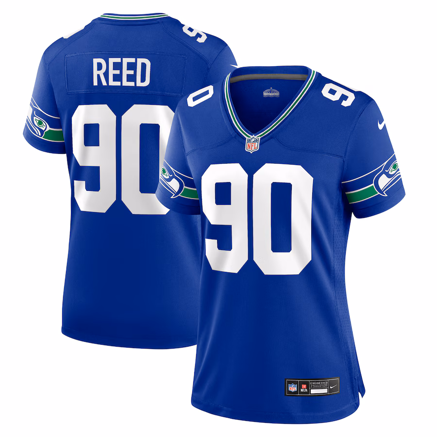 Women's Seattle Seahawks Jarran Reed Nike Royal Throwback Player Game Jersey