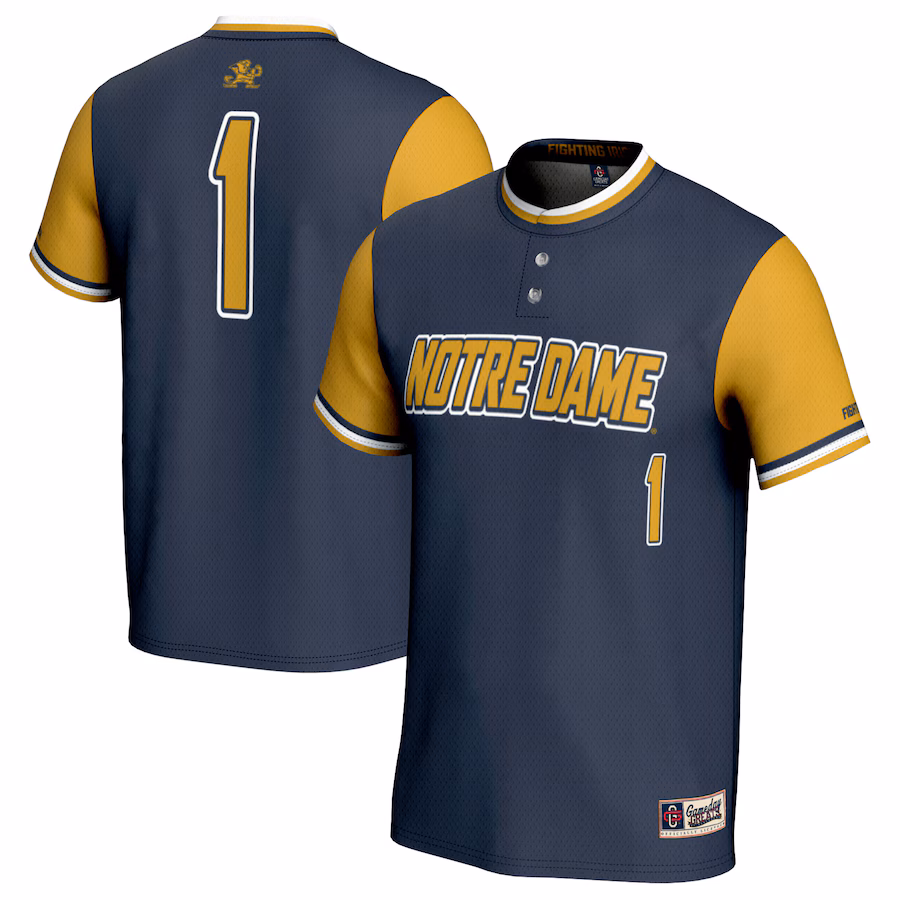 #1 Notre Dame Fighting Irish GameDay Greats Youth Softball Lightweight Fashion Jersey - Navy/Gold