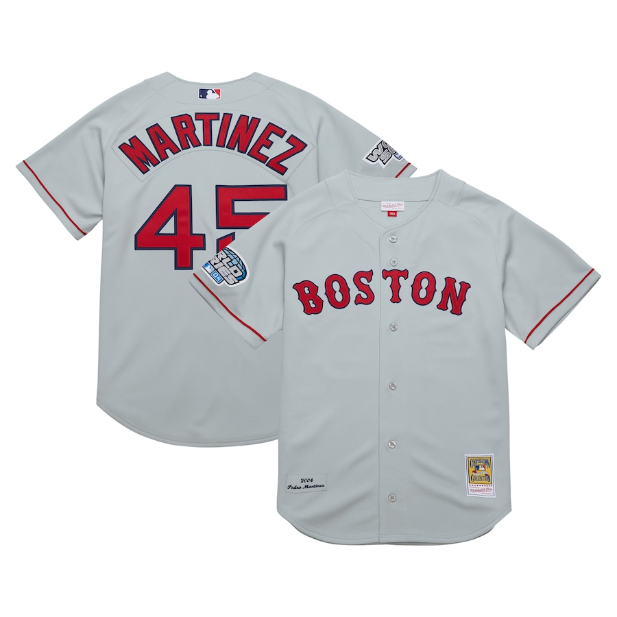 Men's Boston Red Sox Pedro Martinez Mitchell & Ness Gray 2004 Cooperstown Collection Authentic Throwback Jersey