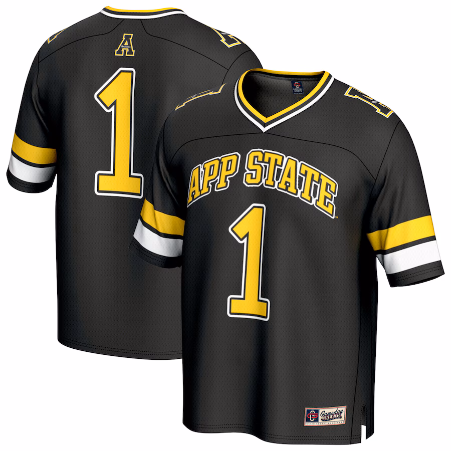Unisex GameDay Greats #1 Black Appalachian State Mountaineers Lightweight Collegiate Football Fashion Jersey