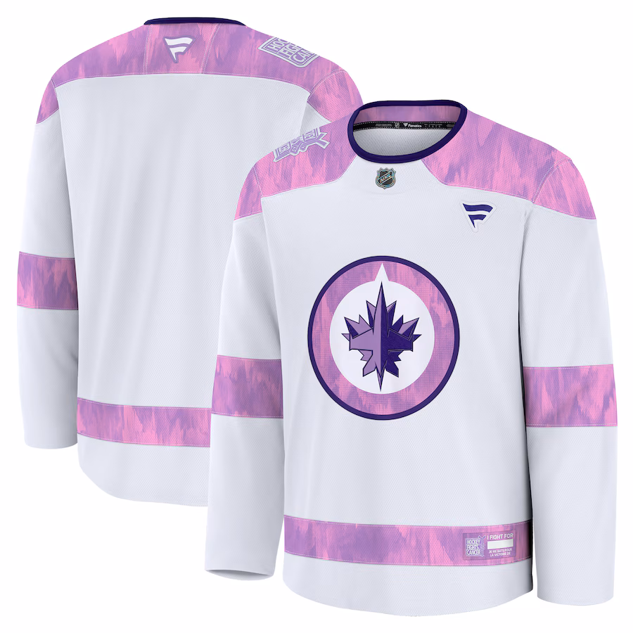 Men's Winnipeg Jets Fanatics White 2024 Hockey Fights Cancer Practice Jersey