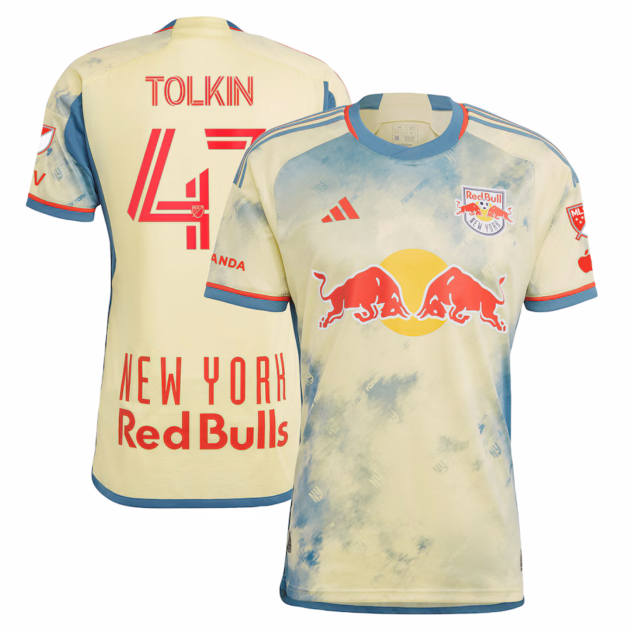 Men's New York Red Bulls John Tolkin adidas Yellow 2023 Daniel Patrick Kit Authentic Jersey