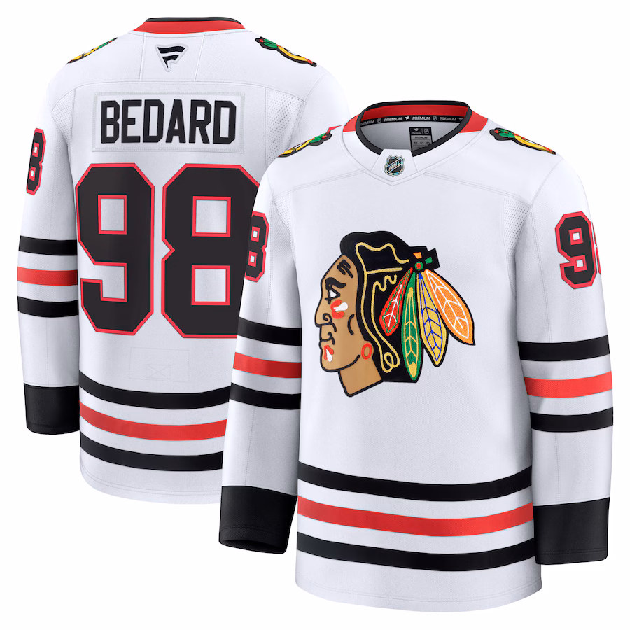 Men's Chicago Blackhawks Connor Bedard Fanatics White Away Premium Jersey