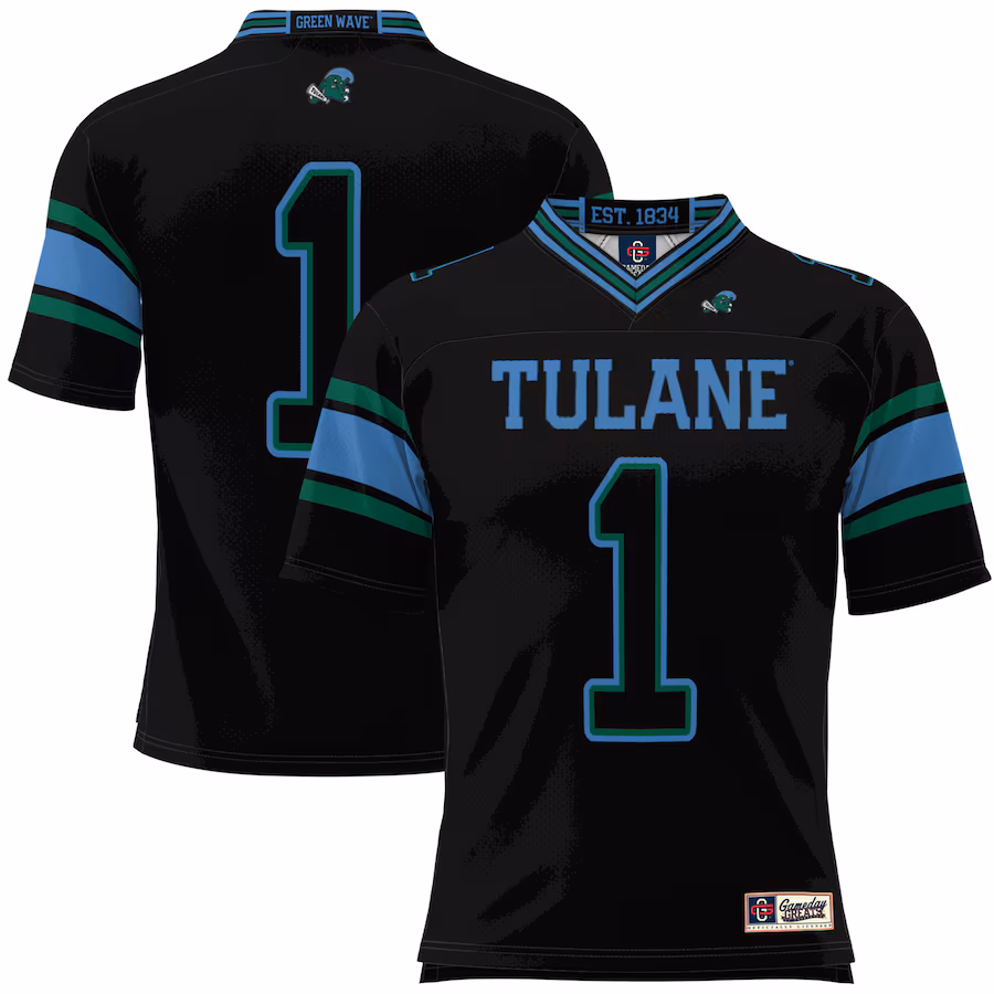 Men's GameDay Greats #1 Black Tulane Green Wave Football Jersey