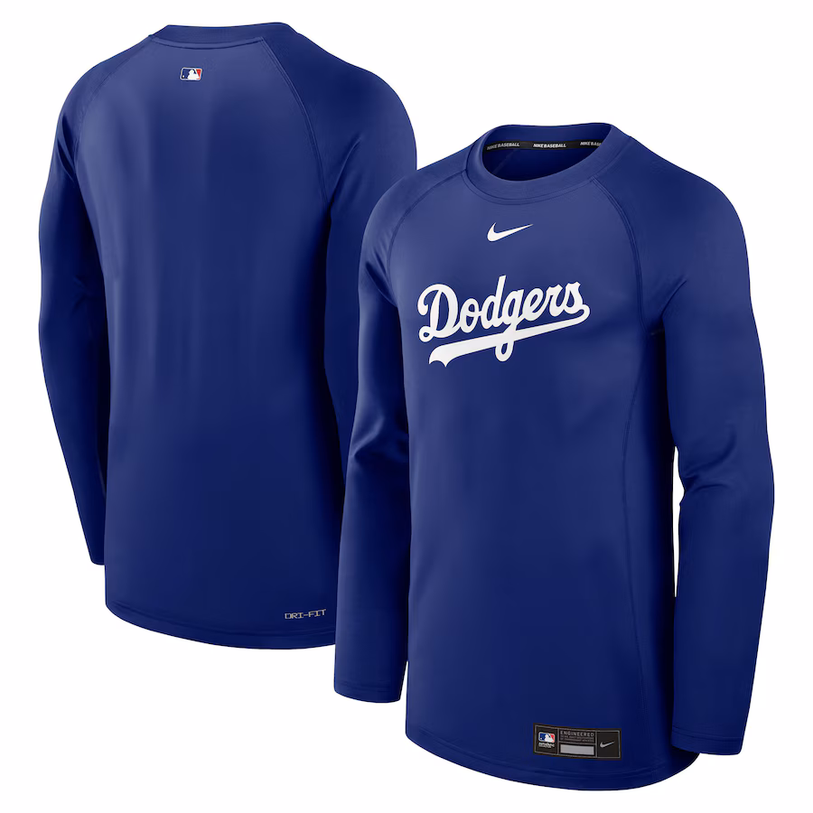 Men's Los Angeles Dodgers Nike Royal Authentic Collection Game Time Raglan Performance Long Sleeve T-Shirt
