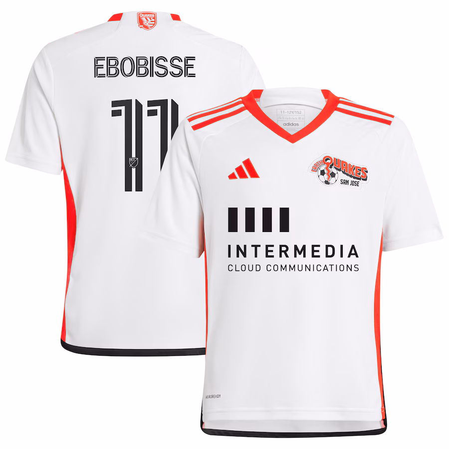 Youth San Jose Earthquakes Jeremy Ebobisse adidas White 2024 The 50 Kit Replica Player Jersey