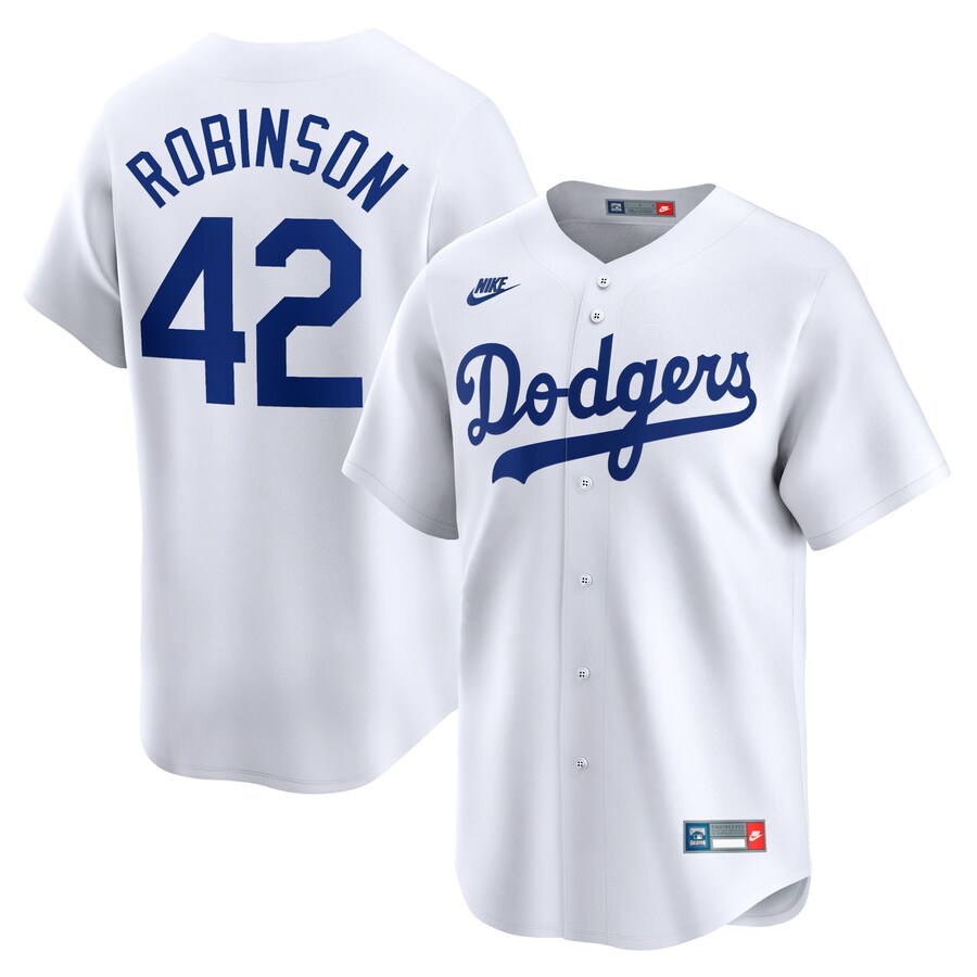 Men's Brooklyn Dodgers Jackie Robinson Nike White Throwback Cooperstown Collection Limited Jersey