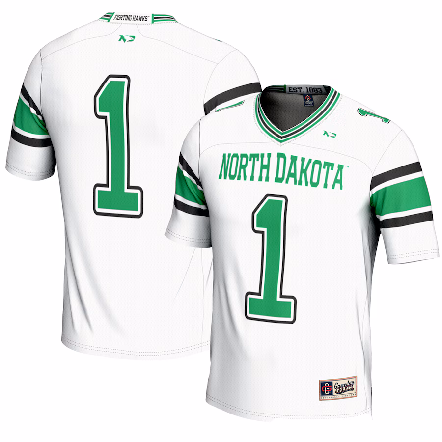 Men's GameDay Greats #1 White North Dakota Endzone Football Jersey