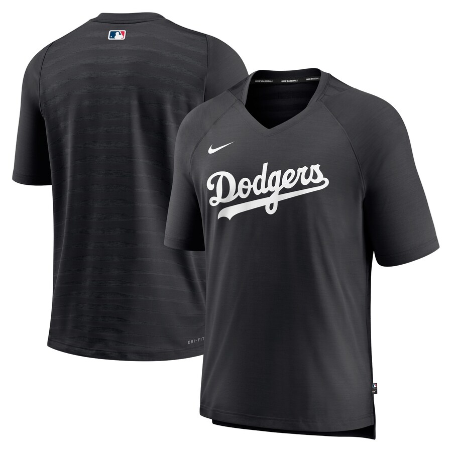 Men's Los Angeles Dodgers Nike Black Authentic Collection Pregame Raglan Performance V-Neck T-Shirt