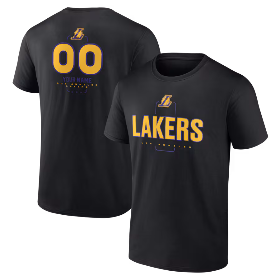 Men's Los Angeles Lakers Black Personalized Name & Number Midfielder T-Shirt