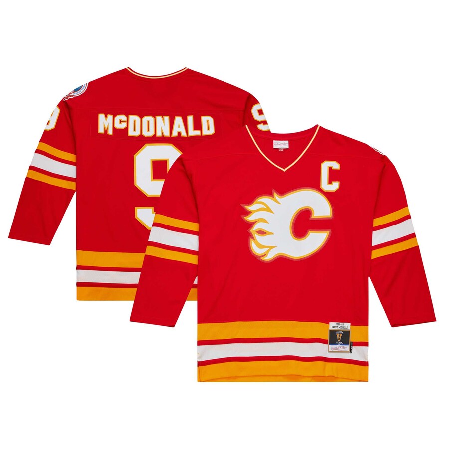 Men's Calgary Flames Lanny McDonald Mitchell & Ness Red 1988 Blue Line Player Jersey