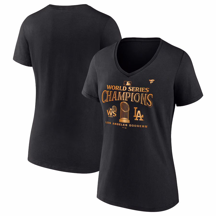 Women's Los Angeles Dodgers Fanatics Black 2024 World Series Champions Parade V-Neck T-Shirt
