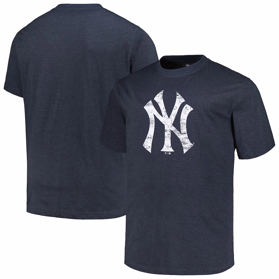 Men's New York Yankees Profile Heather Navy Big & Tall Weathered Logo T-Shirt