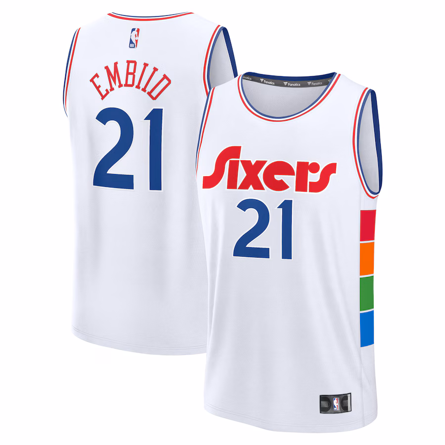 Youth Philadelphia 76ers Joel Embiid Fanatics White 2024/25 Fast Break Player Jersey - City Edition