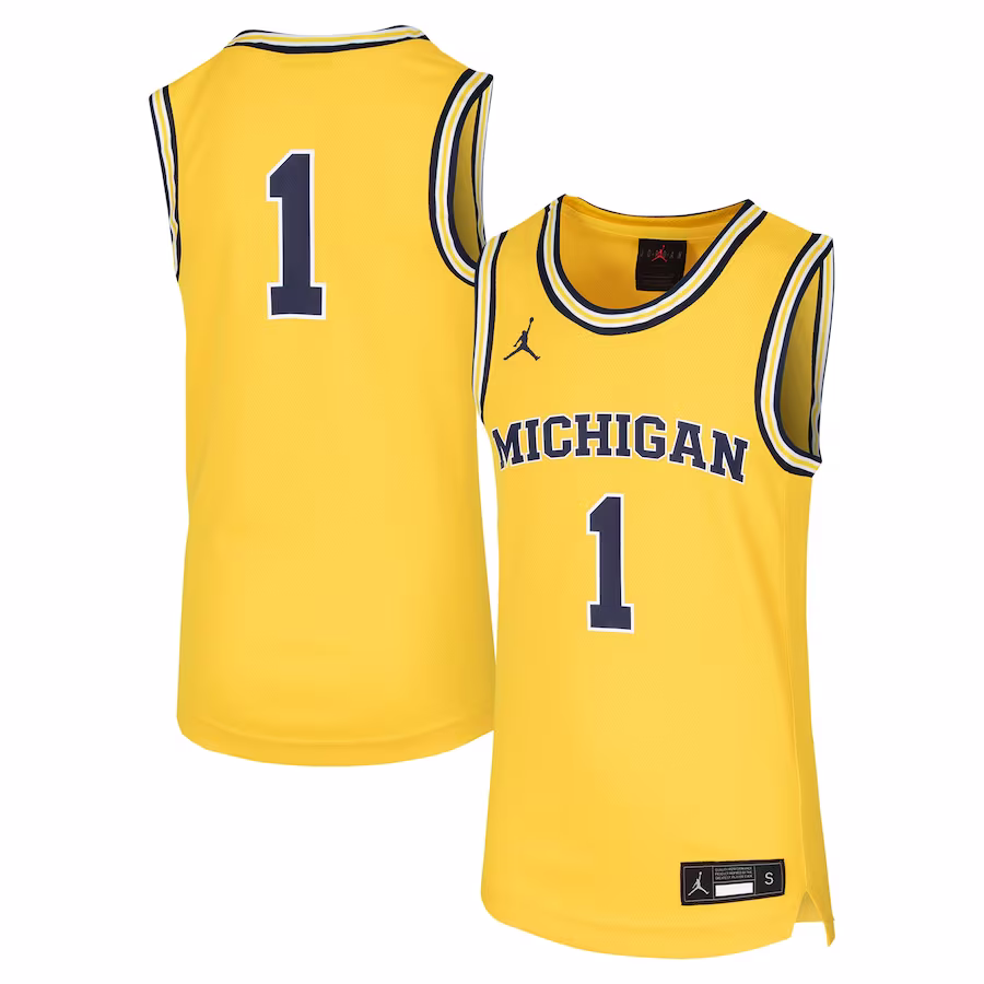 #1 Michigan Wolverines Jordan Brand Youth Team Replica Basketball Jersey - Maize