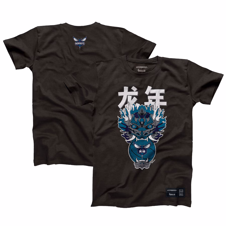 Unisex Charlotte Hornets  Hyperfly Heather Black Year of the Dragon Lunar New Year Collection T-Shirt
