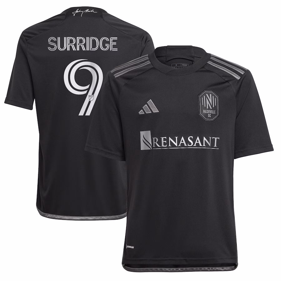 Youth Nashville SC Sam Surridge adidas Black 2023 Man In Black Kit Replica Player Jersey