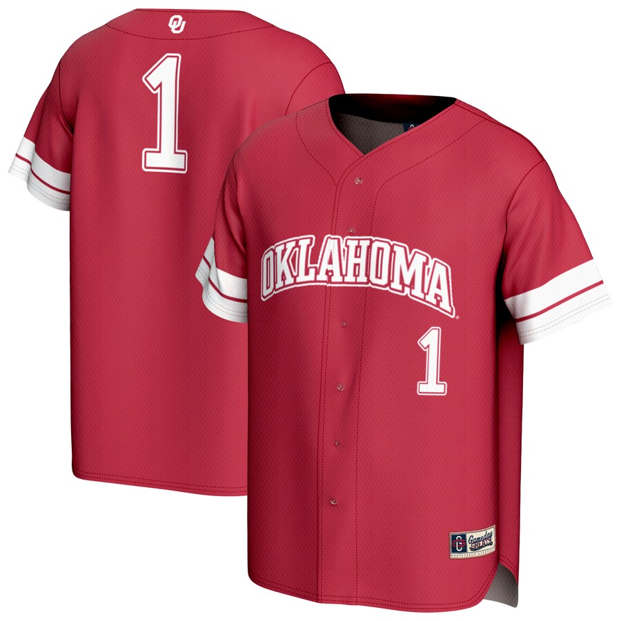 Unisex GameDay Greats #1 Crimson Oklahoma Sooners Lightweight Collegiate Baseball Fashion Jersey