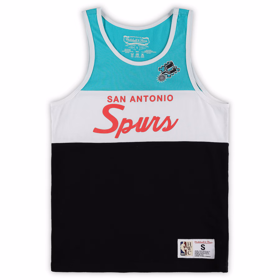 Youth San Antonio Spurs Mitchell & Ness Black Hardwood Classics Special Script Tank Top